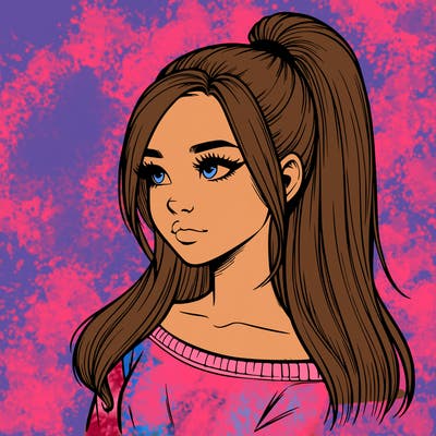 realistic girl with a high ponytail