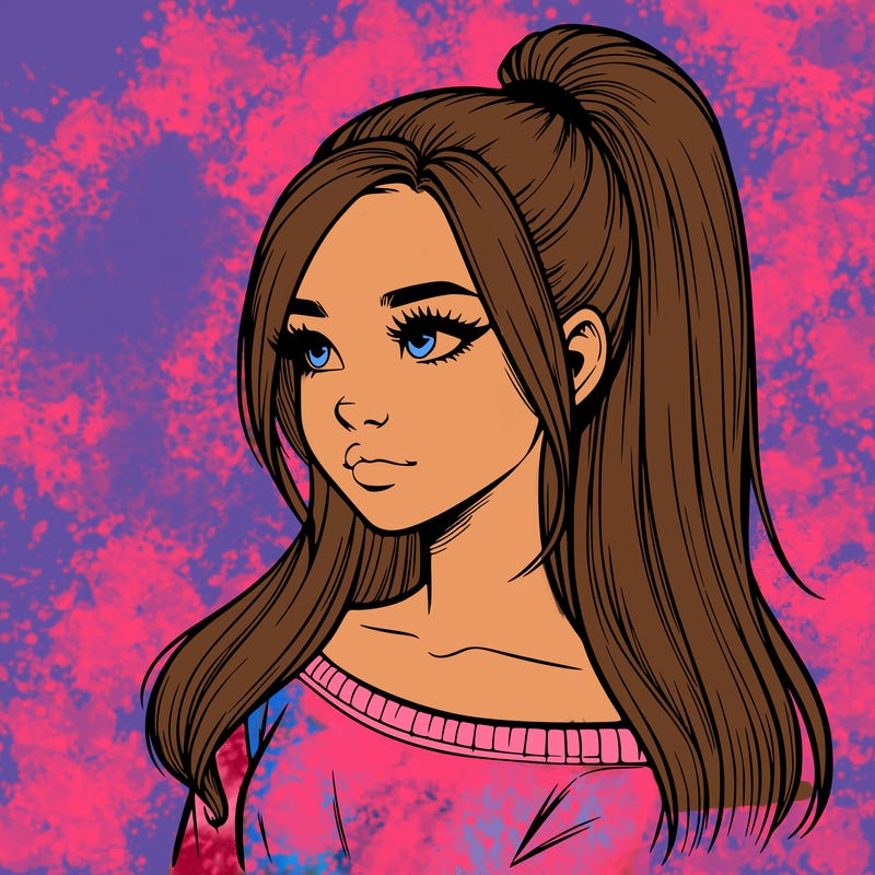 realistic girl with a high ponytail