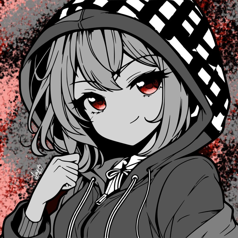 manga girl smirking and in a cool pose in a hoodie