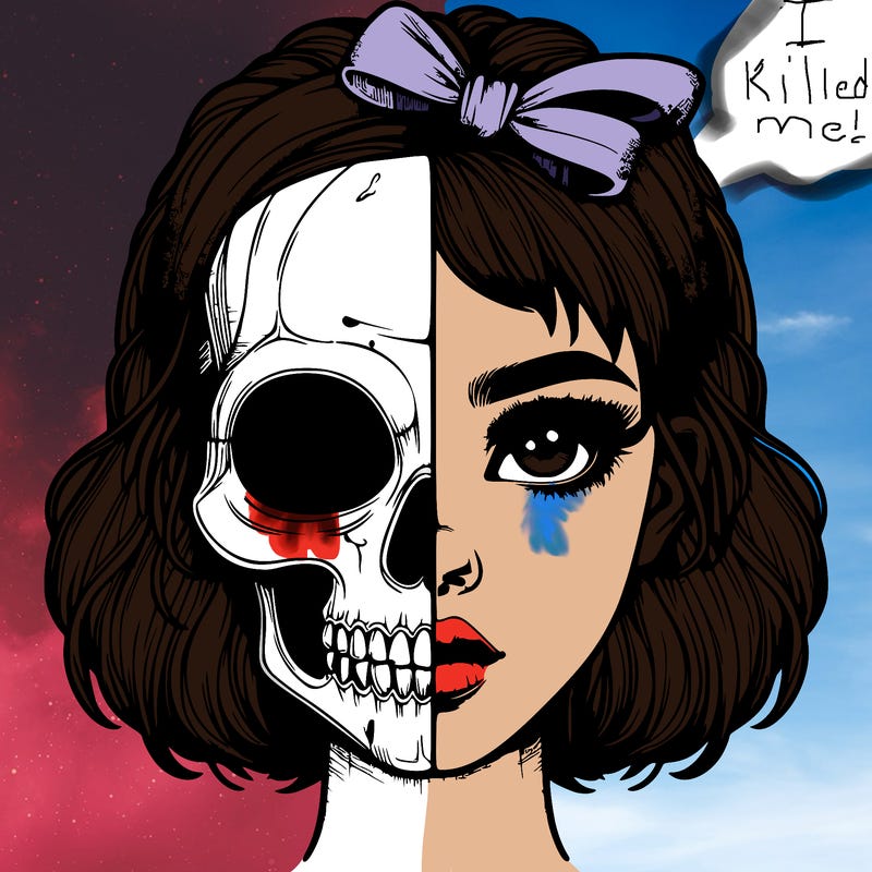 realistic girl with half skull mask