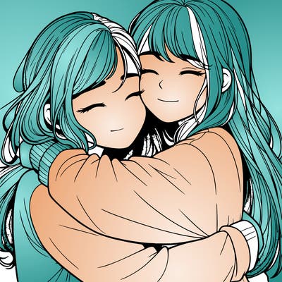 realistic two girls hugging