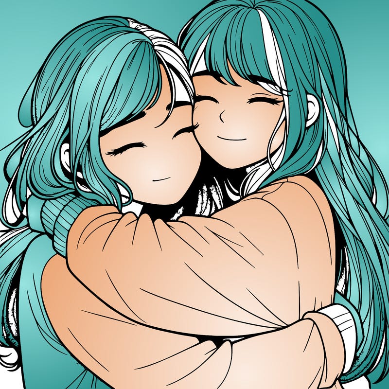 realistic two girls hugging