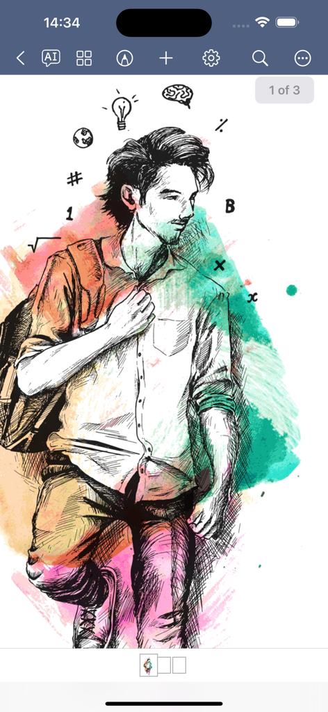 Quick Notes - PDF Easy Notes! - Hand-drawn sketch of a student with educational icons in the Quick Notes app