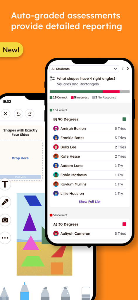 Seesaw - Seesaw app interface showing detailed reporting for auto-graded assessments and student progress