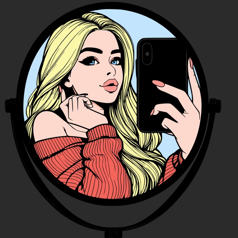 realistic girl taking mirror selfie beautiful