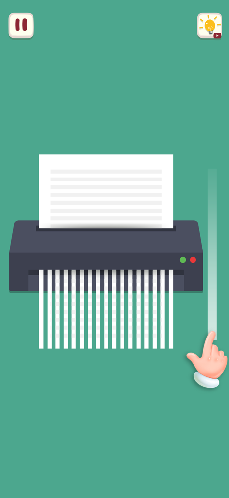 Satisfying Organize Mini games - Um mini jogo de triturador de papel com um pedaço de papel sendo triturado em tiras