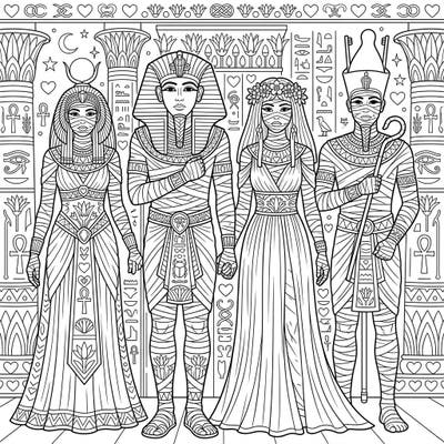 Discover a one-of-a-kind coloring experience featuring majestic Royal Mummies intertwined with vibrant Pride themes. This intricate page invites you to blend ancient history with a celebration of diversity and love.