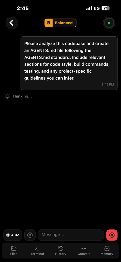 Sifr IDE - Sifr IDE mobile app chat interface with an AI codebase analysis prompt