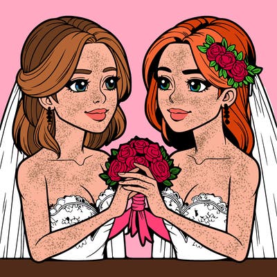 two realistic  women marrying each other
