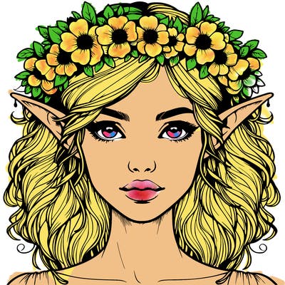 realistic female elf with flower crown