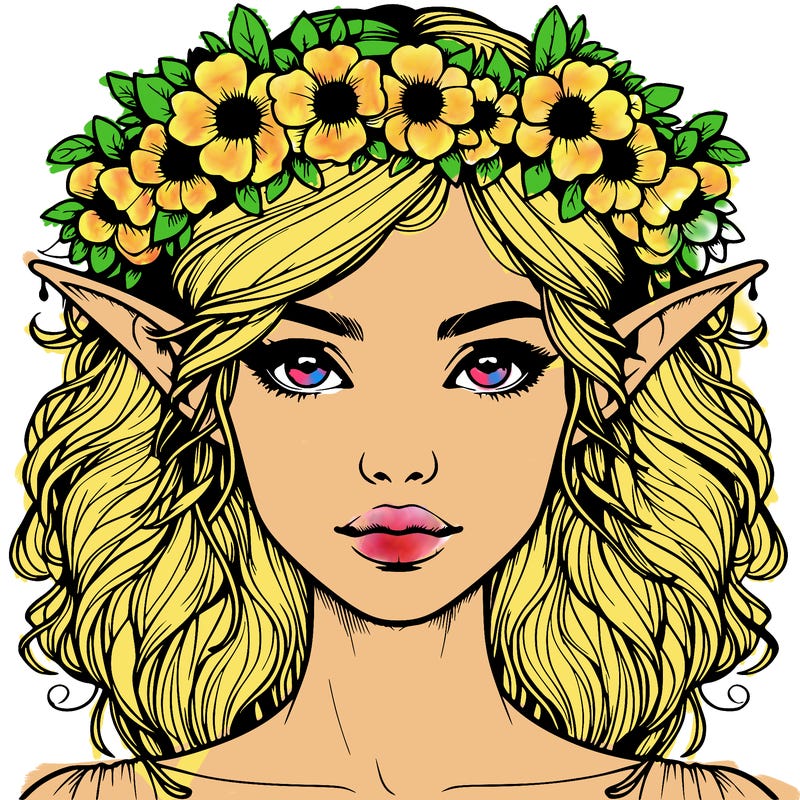 realistic female elf with flower crown