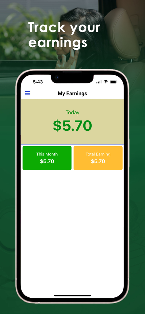 Nubeli Driver app screen showing daily and monthly earnings summary