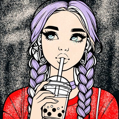 realistic girl with braided hair drinking boba