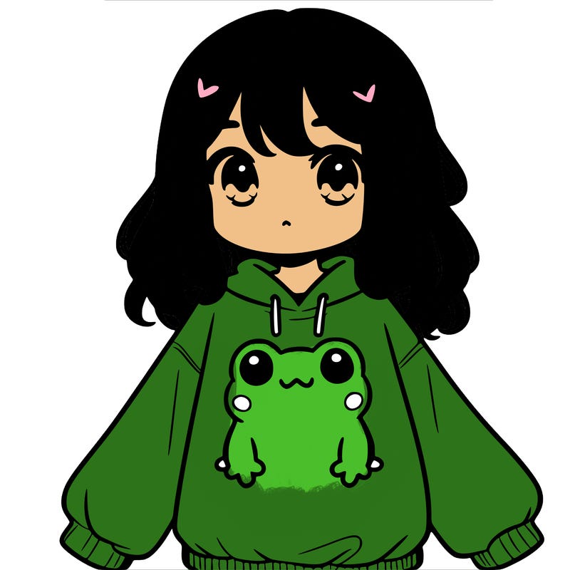 girl wearing frogging sweatshirt
