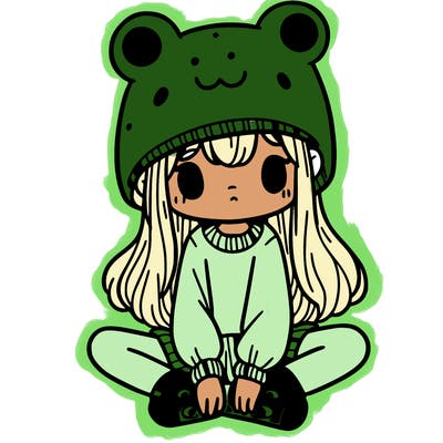 a girl wearing a frog hat and some frog socks
