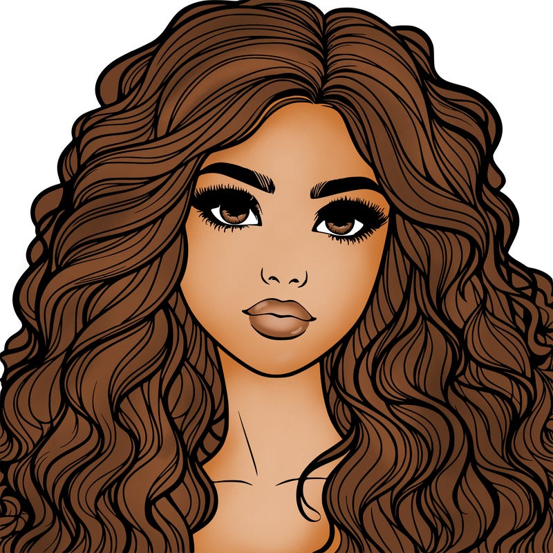 realistic young woman with long and curly hair