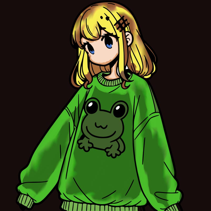 girl wearing frogging sweatshirt