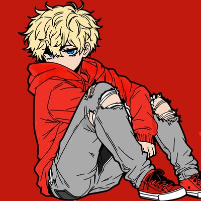 a male hoddie ripped jeans messy hair anime
