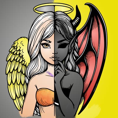 realistic angel half demon