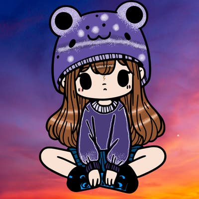 a girl wearing a frog hat and some frog socks