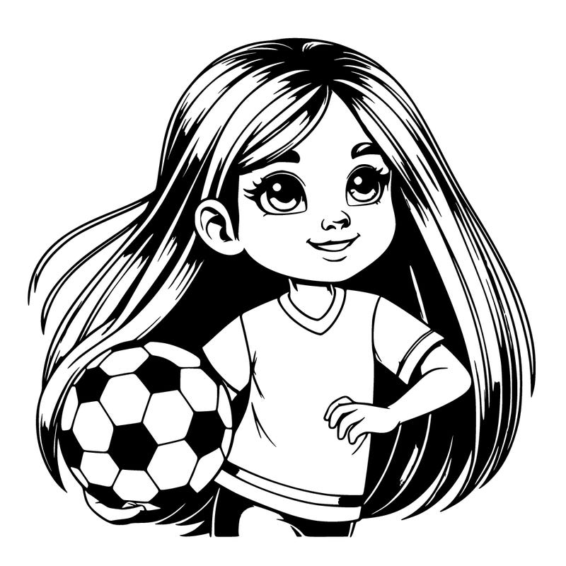 realistic girl with strait hair playing football