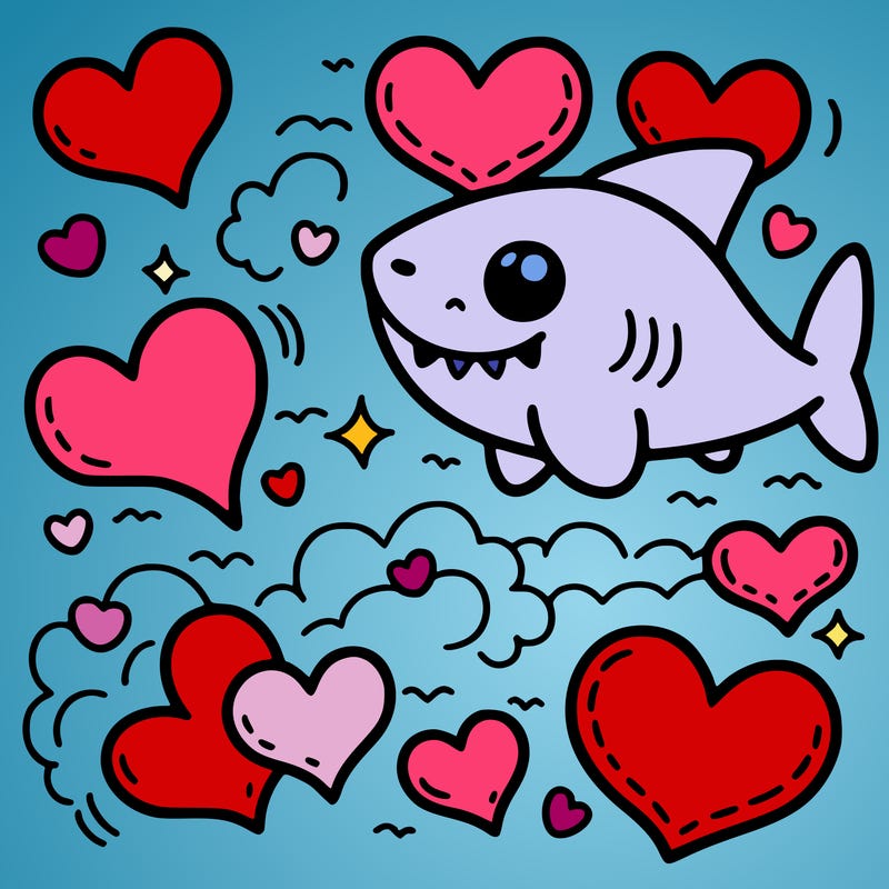 hearts and a shark