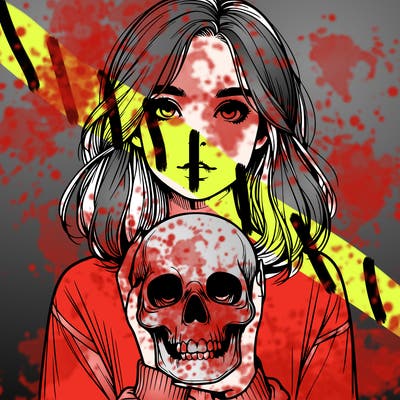 realistic girl holding a skull