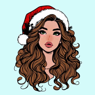 realistic christmas girl with wavy hair and lips
