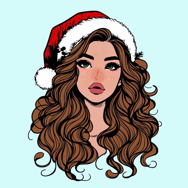 realistic christmas girl with wavy hair and lips