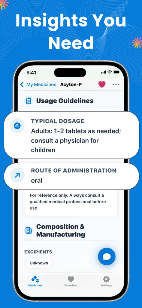 Pill Identifier: Drug Med ID - Mobile app interface displaying medication dosage guidelines and oral administration instructions for Acyton P