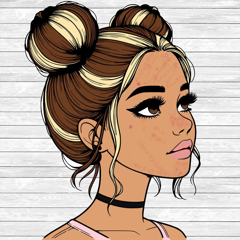 realistic girl with buns on the top of her head