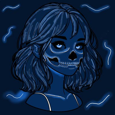 realistic girl with skull