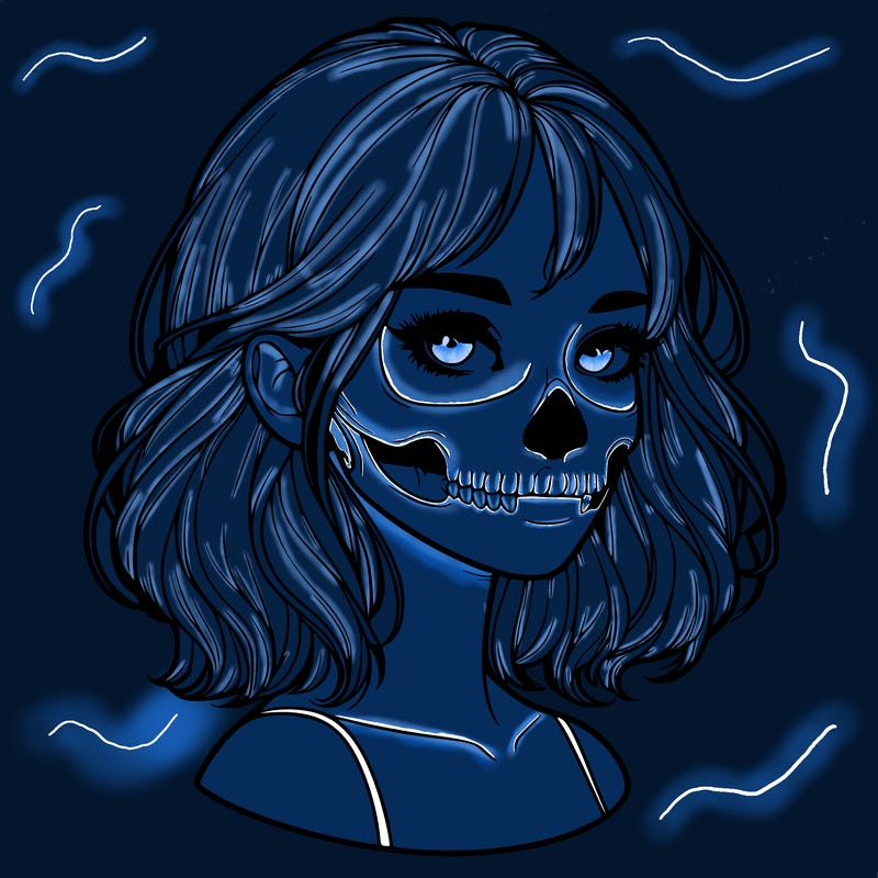 realistic girl with skull