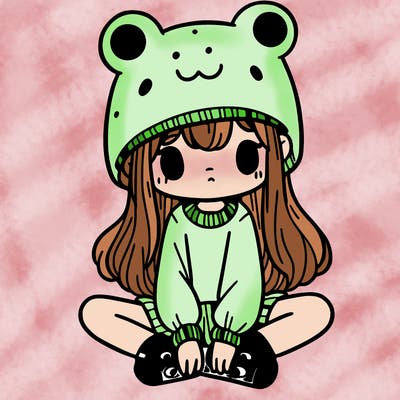 a girl wearing a frog hat and some frog socks