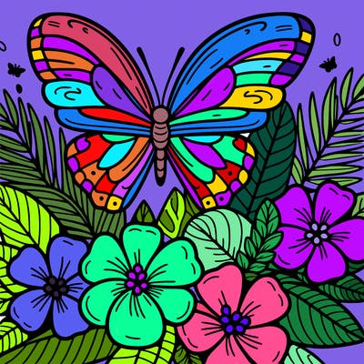 butterfly and hawaiian flowers
