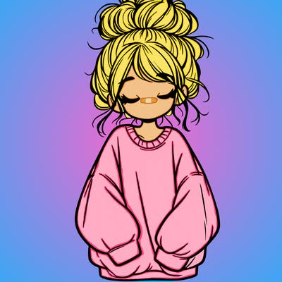 girl with baggy sweatshirt and messy bun