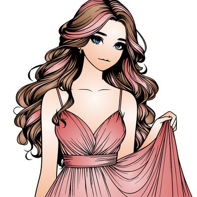 realistic girl in flowy silky prom dress
