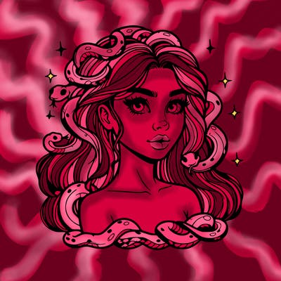 realistic girl with snakes as hair