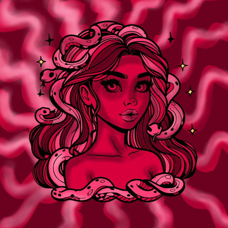 realistic girl with snakes as hair