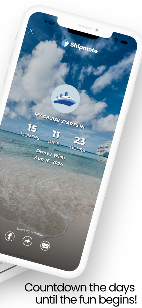 Shipmate: Plan & Track Cruises - A cruise countdown timer on the Shipmate app for a trip on the Disney Wish