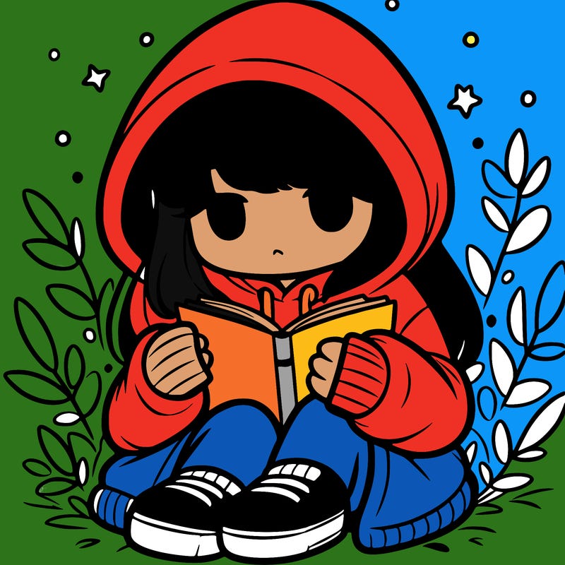 girl in oversized hoodie reading a book