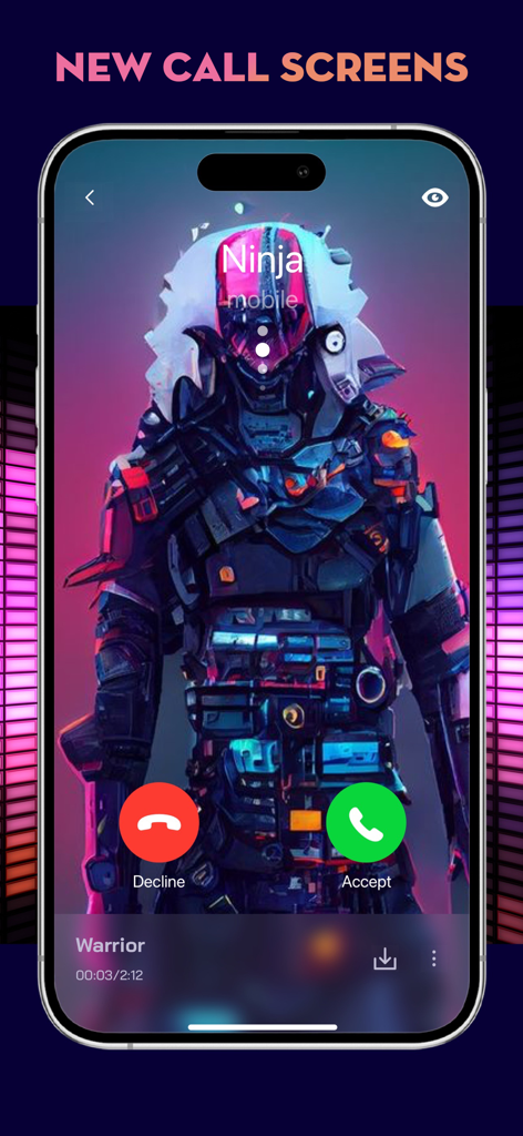 미래 지향적인 닌자 전사 테마의 아이폰 사용자 정의 수신 통화 화면
