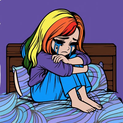 realistic girl crying on her bed over a break up