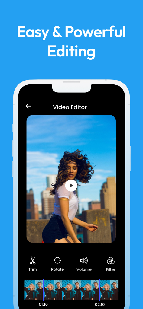 IGSaver! Video & Photo Saver - IGSaver app screen showing video editing tools including trim rotate and filters