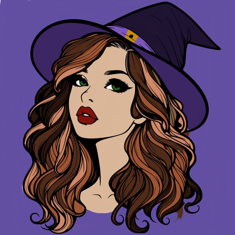 realistic witch girl with wavy hair and lips