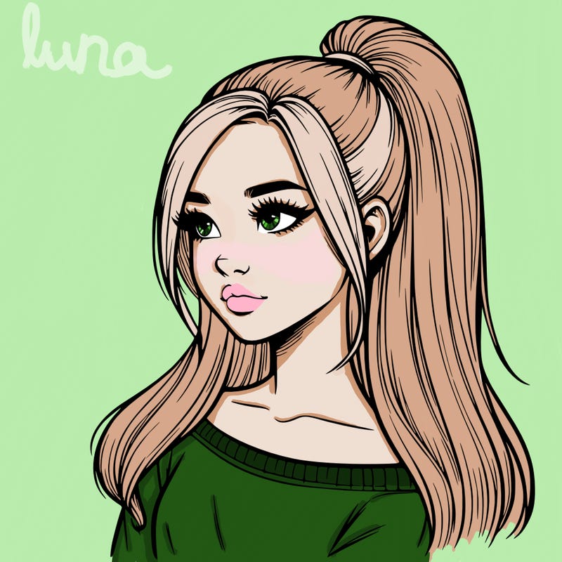 realistic girl with a high ponytail