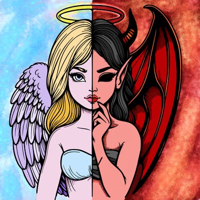 realistic angel half demon