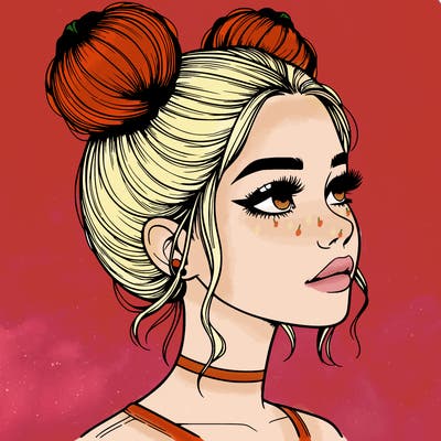 realistic girl with buns on the top of her head