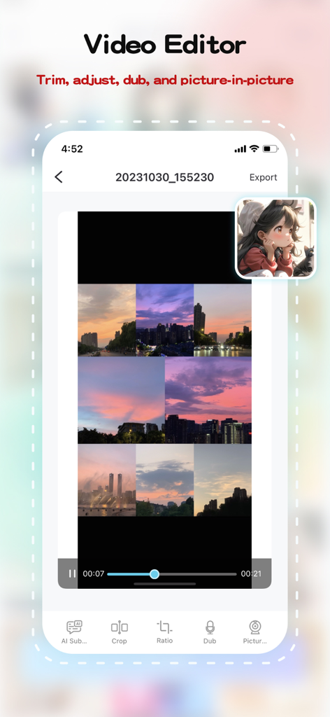ApowerREC mobile video editor showing picture-in-picture and editing tools