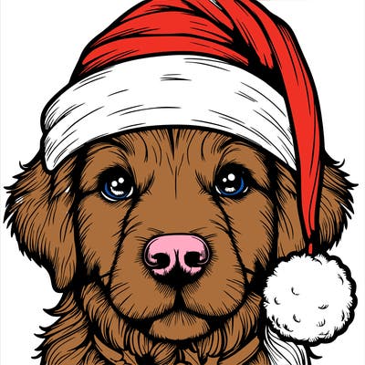 realistic dog with a christmas hat